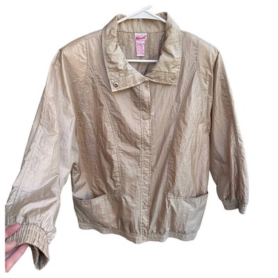 Vintage Haband! Women's Sz: L Crinkle Nylon Beige Jacket Parka Windbreaker D69-image