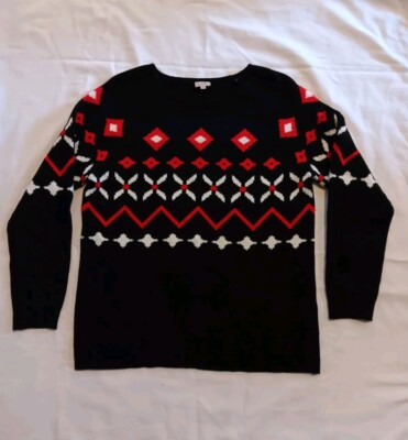 Cremieux Womans Pullover Knit Sweater Sz L  Long Sleeve Black Red Nordic-image