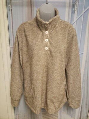 Eddie Bauer Womens Top Cozy Fleece Quarter Button‎ Pullover Sz L Brown/Beige-image