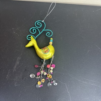 Pier 1 Imports Reindeer Ornament GREEN Glitter Antlers Bedazzled Beaded Legs-image