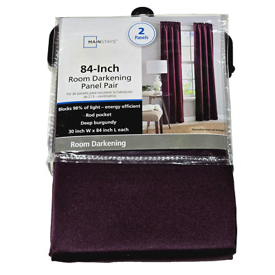 Mainstays Room Darkening Panel Pair Rod Pocket Deep Metropolis Burgundy 30x84in-image