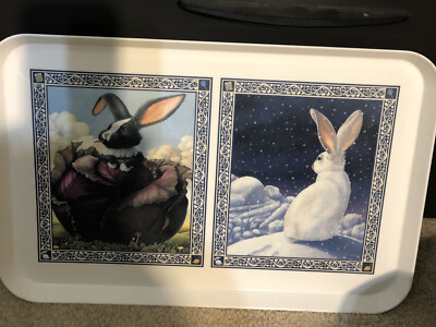 VINTAGE Design Imports Ltd Rabbits Bunny Hare Print Food Tray Easter-image