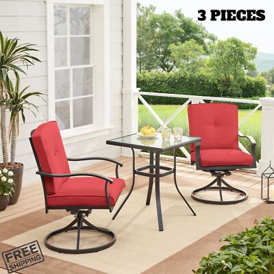 Outdoor Patio Bistro Set Swivel Rocking Chair Table Set Of 3 Chair Furniture Set-image
