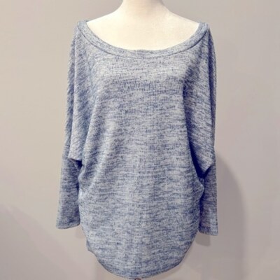 White House Black Market Cozy Ribbed Blue Sweater Tunic Dolman Sleeve XS-image