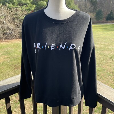 FRIENDS Sweatshirt Top Pjs Loungwear Sleepwear Boxy Embroidered Soft Black Small-image