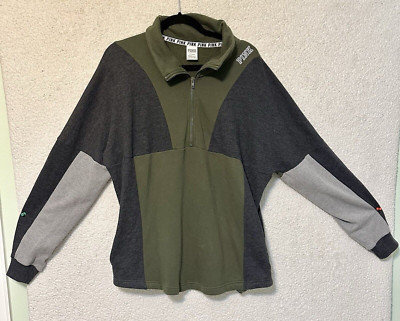 PINK Victoria Secret 1/4 Zip Sweatshirt Pockets Size L Color Block Cozy Soft-image