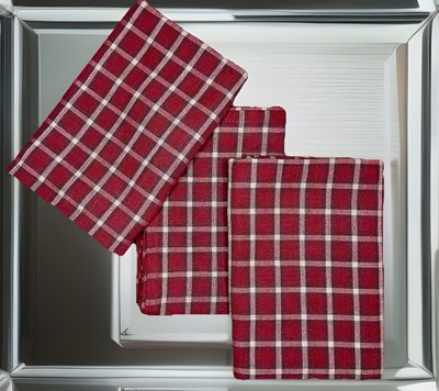 New Set Of 3 Park Imports & Design Plaid Loomed Burgundy Hand Dish Kitchen Towel-image