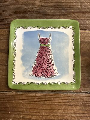 Pier 1 Dessert Plate Pink Dress Fashion Green Red Yellow 6” Square-image