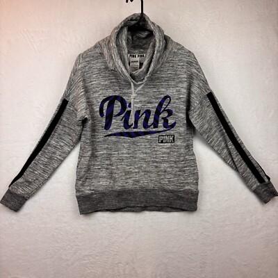 Victorias Secret PINK High-Neck Cowl Pullover, Gray Marl / Script Size XS-image