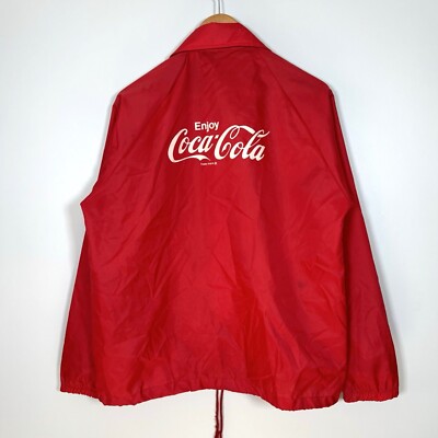 Vintage 60s 70s The Warm Up Red Coca Cola Snap Up Windbreaker Rain Jacket Mens M-image