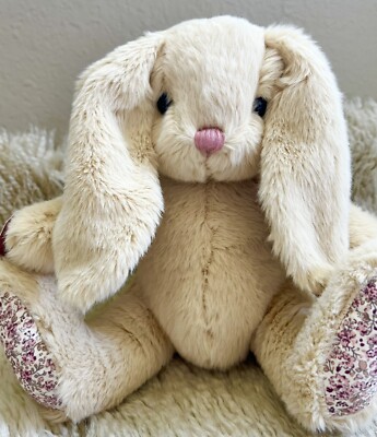 BRAND NWT PIER 1 IMPORTS HOPPER SOFT PLUSH BUNNY BEIGE FLORAL 8X8