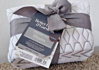 Better Homes & Gardens Embroidery Stripe  Shams  (Pair), Gray -   Standard size-image