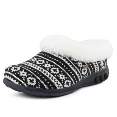 Therafit Adele Womens Cozy Knit Comfort Slipper Black & White Indoor/Outdoor Sz9-image