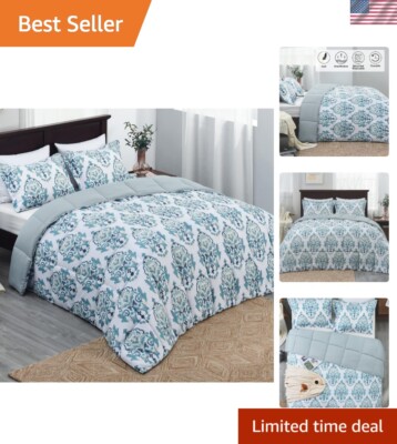 Chic Green Floral Queen Comforter Set - Lightweight & Cozy 3-Piece Bed Set-image