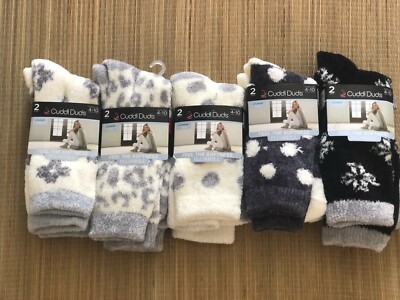  CUDDL DUDS 2 pairs WOMENS LOUNGE CREW SOCKS SOFT COZY Fits 4-10 cuddle-image