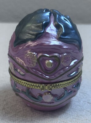 Deluxe Imports Egg Shaped Trinket Box Intricate Raised Design 3.25