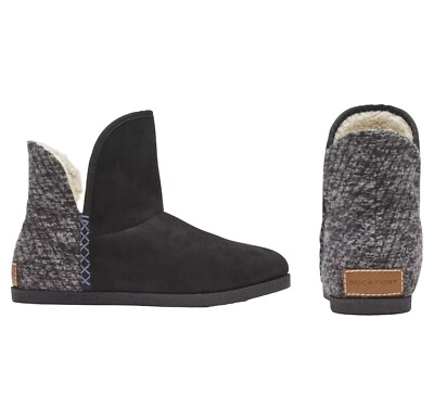 Rockport Women's Trutech Veda Black Grey Slippers Boot Size 6 M Faux Fur Booties-image