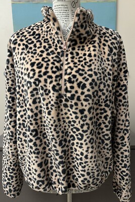 Women’s Cold Crush Cozy Blush Pink Plush Leopard Print Long Sleeve 1/2 Zip  XL-image