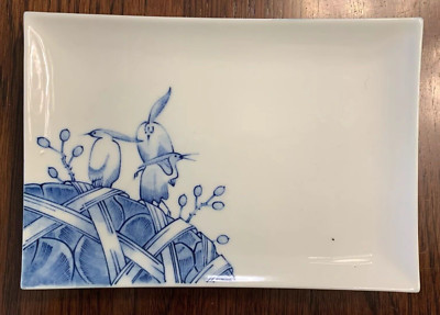 VANDOR IMPORTS  Candy Dish or Trinket Tray   Japan   White w/ Blue Design  Birds-image