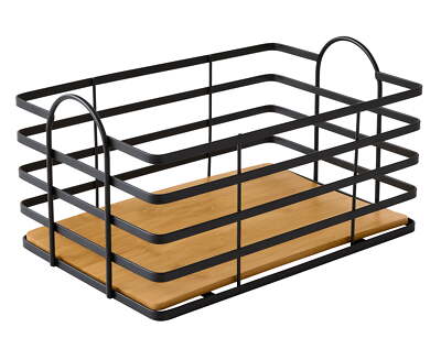 Better Homes & Gardens Matte Black Wire Storage Basket with Bamboo Bottom-image
