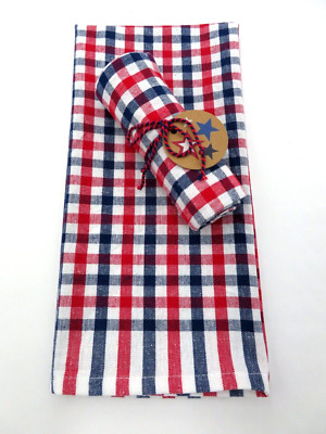 DII ~ Patriotic Kitchen Towels 18 x 28 inches ~ RED WHITE BLUE ~ Gift Set of Two-image