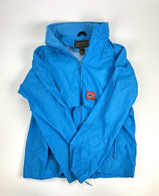 Vintage Eddie Bauer Men's Medium Nylon Vented Hooded Packable windbreaker Norway-image