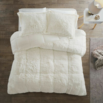 NEW! ~ BEAUTIFUL ULTRA SOFT PLUSH COZY IVORY WHITE WARM FUR LUXURY COMFORTER SET-image