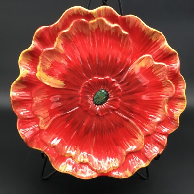 Poppies By Pier 1 Imports Figural Flower  Dessert Pie Plate Red Orange  8