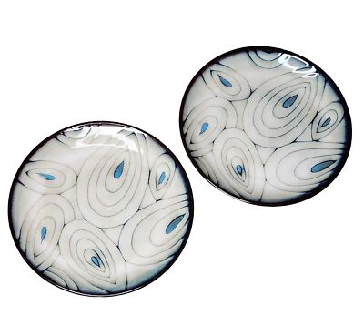 Two 2 Stoneware Teal Reactive Peacock Pier 1 Imports Luncheon Salad Plates 8.25