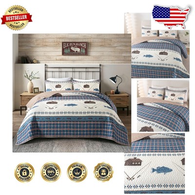 Cozy Gone Fishing Quilt Set - King with Reversible Shams for Stylish Comfort-image
