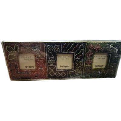 Set Of 3 New Pier One Imports Fabric w/ Bead Design 1.5 X 1.5 Mini Photo Frames-image