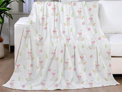 Silly Goose Throw Blanket Pink Bow Goose Cozy Soft Lightweight Fuzzy Flannel Bla-image