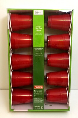 Mainstays 10-Count Red Cup Lights Clear Bulb Brown Wire-image