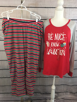 Jammies For Your Families Cuddl Duds Christmas Panamas Set Women’s Size Large-image