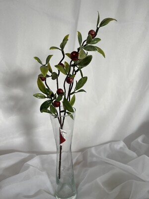 Mainstays 14” Christmas Shimmer Green Leafy Pick With Red Berries-Floral Crafts-image