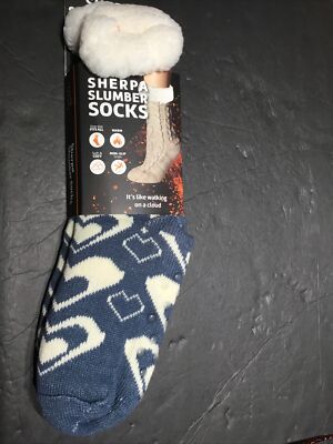 NWT Heat Trendz Sherpa Slumber Socks - One Size Fits All Unisex /blue Hearts-image