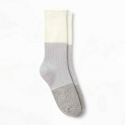 Warm Essentials Cuddl Duds Leg Layering Crew Socks Ribbed Colorblock 4-10 Ivory-image