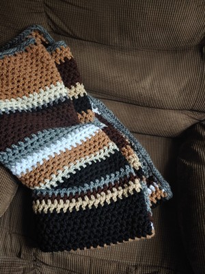 NEW Handmade Crochet Striped Blanket Cozy Autumn Vibes Winter Cabin Home Decor-image