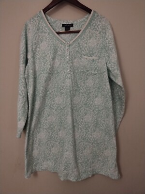 Earth Angels Sleep Shirt Womens Large White Green Soft Long Sleeve Cozy-image