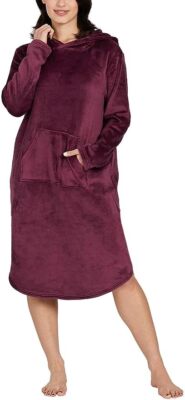 32 DEGREES Heat Women's Hooded Cozy Plush Sleep Lounger(Mauve Wine,S/M)-image