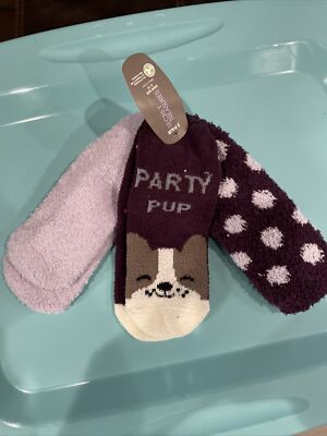 Secret Treasures Women's Low Cut Cozy Sock, 3-Pack, Purple Party Pup-image