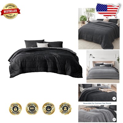 Soft Charcoal Black Full Comforter Set - Reversible & OEKO-TEX Certified Safety-image