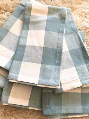 BRAND NWT PIER 1 IMPORTS SET OF 6 BLUE BUFFALO CHECK 100% COTTON CLOTH NAPKINS-image