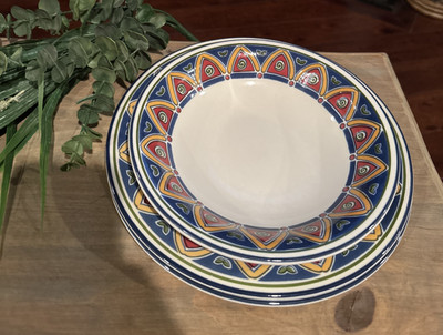 Set Of (2) Pier 1 England Angleterre  mosaic marrakesh dinner plates & (1) Bowl-image