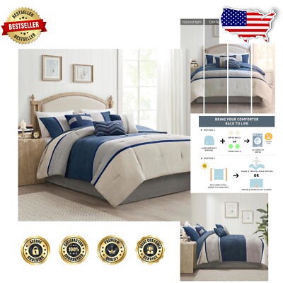 Luxury Faux Suede 7-Piece Bedding Set - Queen Comforter, Shams & Decor Pillows-image