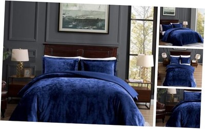  Crushed Velvet Comforter Queen Bedding Set, Navy Blue Luxury Bedding Sets -image