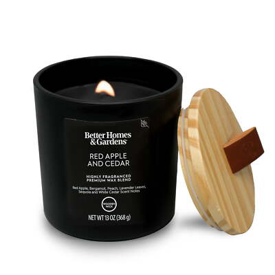Better Homes & Gardens 13oz Red Apple and Cedar Scented Wooden Wick Jar Candle-image