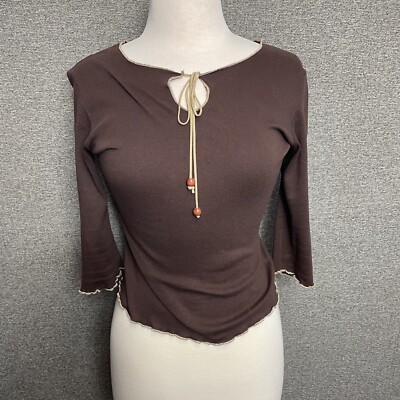 Cozy S&S Casual Women Brown Top Large”(Fits More Like Medium)” 3/4 Sleeve Shirt-image