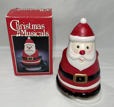 1986 Vintage Christmas Musical Wind Up Ceramic Santa: Tune We Wish You A Merry-image
