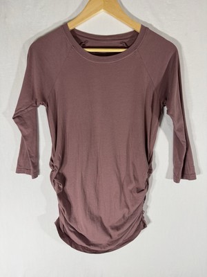 Pact Sz Small Mauve 100% Organic Cotton Round Neck 3/4 Sleeve Ruched Tunic Top-image